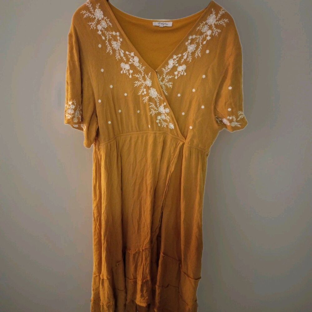 Embroidered 2XL XXL Polagram Fall Color Maxi Dress Wrap Amber Tiered